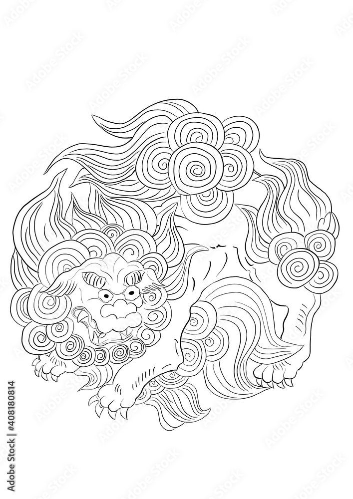 Obraz premium chinese pattern lion hand drawn illustration,art design