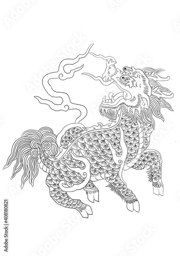 chinese qilin kirin pattern hand drawn illustration art design