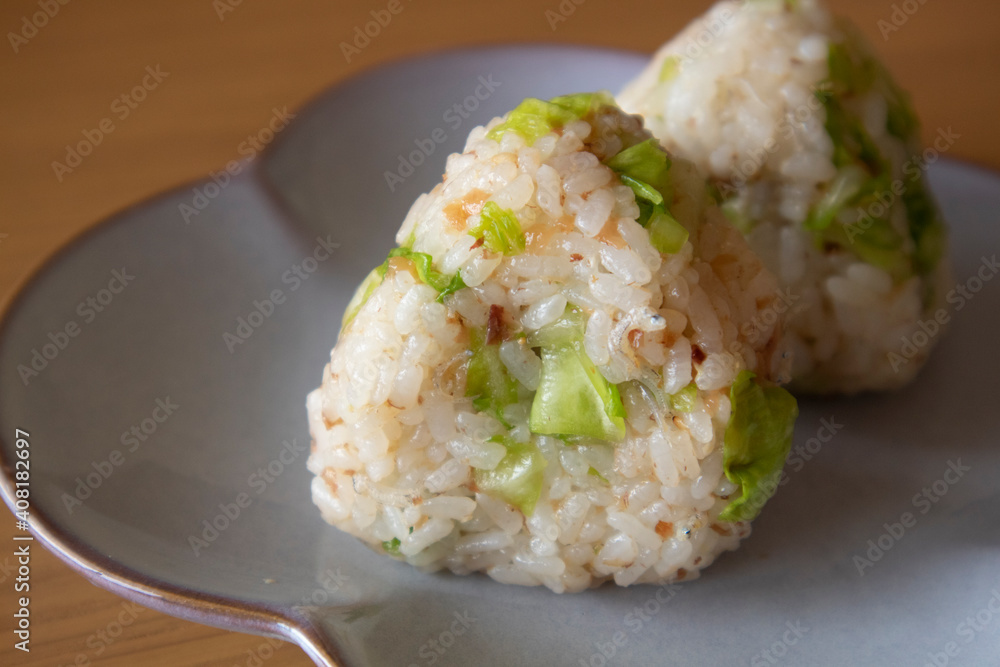 Rice Ball with Spring Cabbage, Japanese Food Rice Ball with Spring Cabbage, Japanese Food