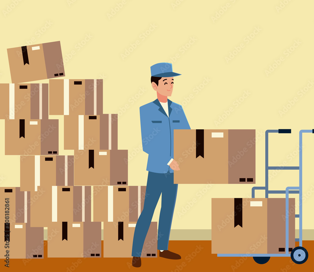 postal service postman with many boxes logistic delivery postal service postman with many boxes logistic delivery