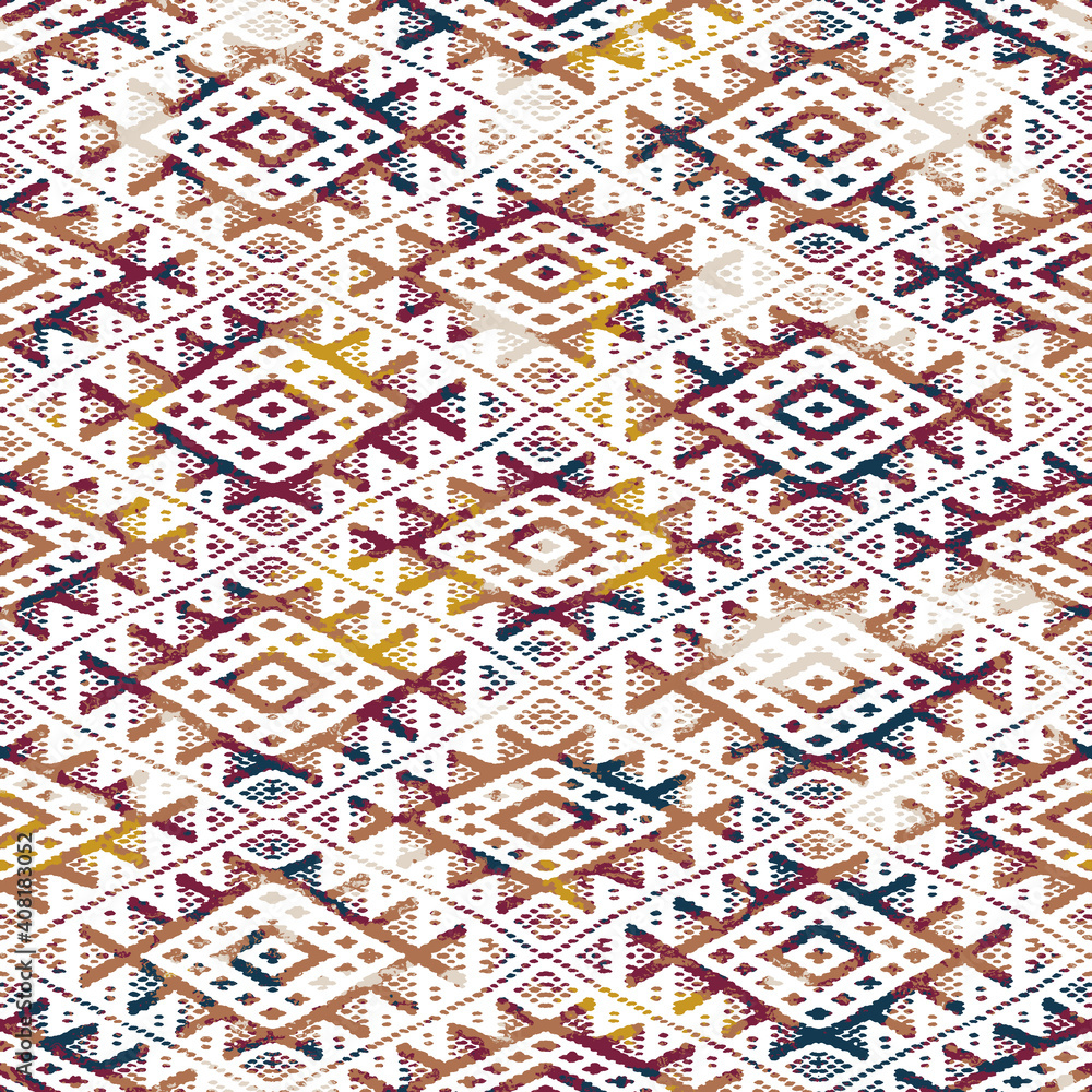 Geometric kilim ikat pattern with grunge texture
