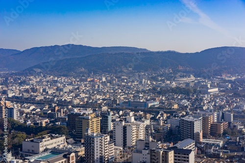 Aerial view of Kyoto downtown cityscape