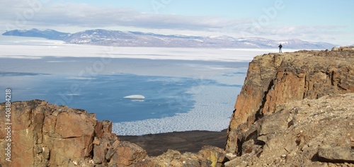 top of the arctic mountain with glacier view 