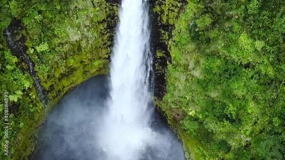 Drone aerial waterfall move forward hawaii forest Drone aerial waterfall move forward hawaii forest