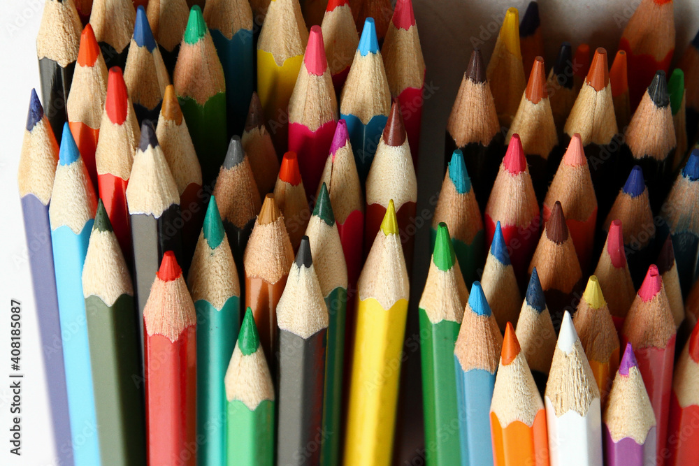 Macro shot of wooden colored pencils Macro shot of wooden colored pencils