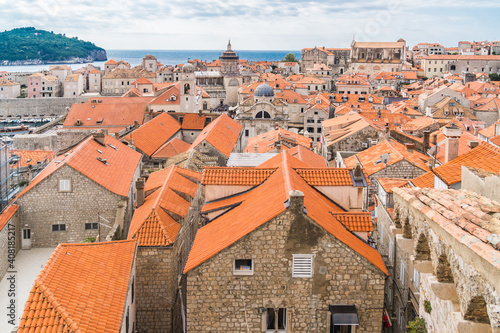 The red roofs of Dubrovnik, Croatia looking towards the sea