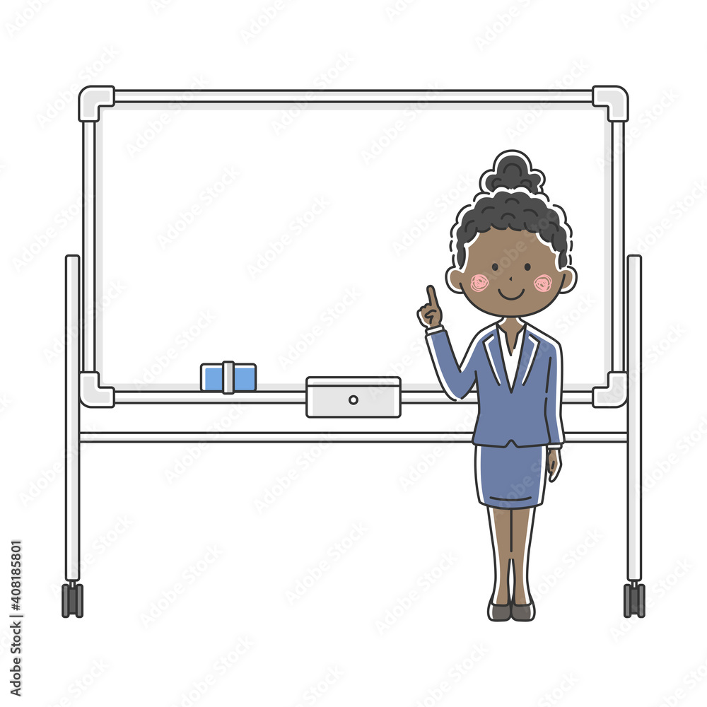 ホワイトボードで説明する黒人ビジネスウーマンのイラスト