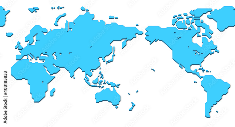 World Map (Simplified outline world map, Asia in Center, 3D Illustration) World Map (Simplified outline world map, Asia in Center, 3D Illustration)