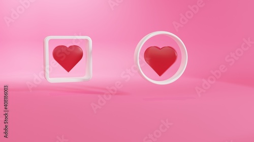 Love Heart 3D Illustration with Square and Circle Ring