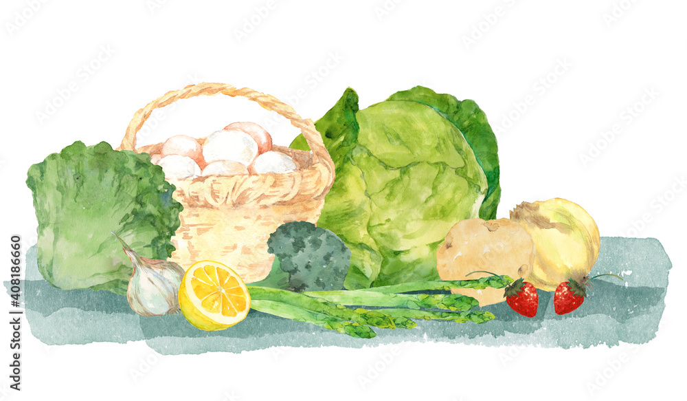 卵と春野菜の水彩画 Stock イラスト Adobe Stock