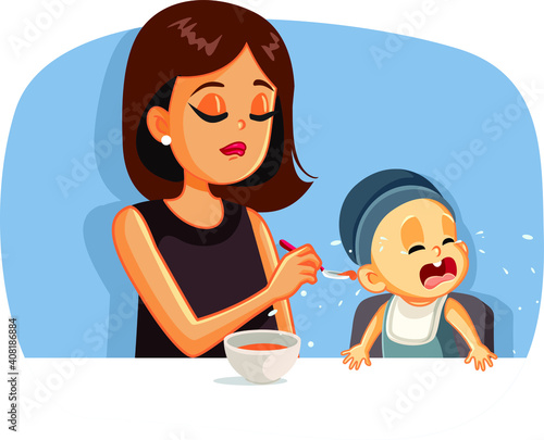 Crying Baby Refusing to Eat Vector Illustration