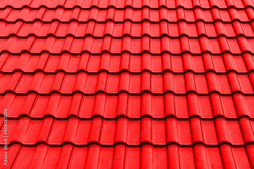 Close - up Bright red roof tiles pattern and seamless background