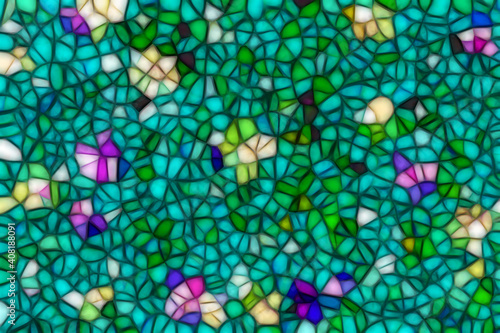 Green mosaic glowing like in a Cathedral window