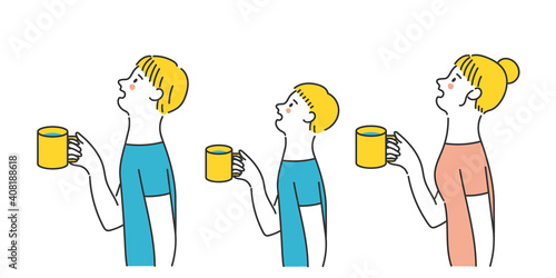Family gargling with a cup