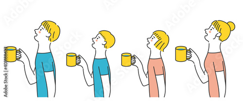 Family gargling with a cup