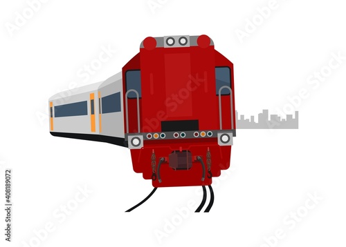 Passenger train turning left. Simple flat illustration