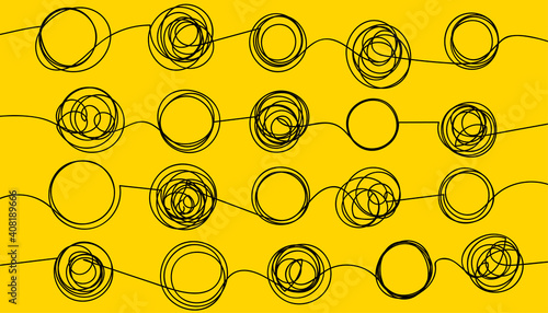 Background with tangled and unraveled doodle hand drawn tangles