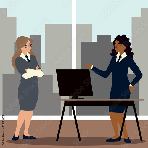 business women in workspace with desk and chair