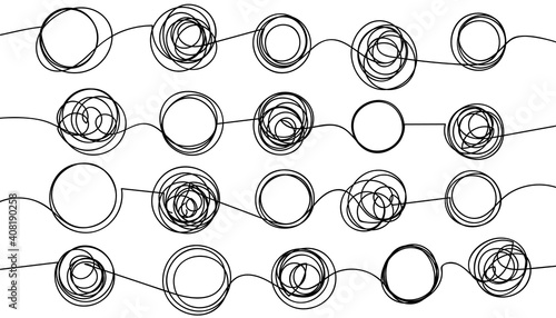 Background with tangled and unraveled doodle hand drawn tangles