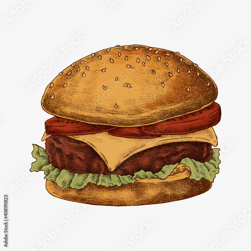 Hand drawn cheese burger vector