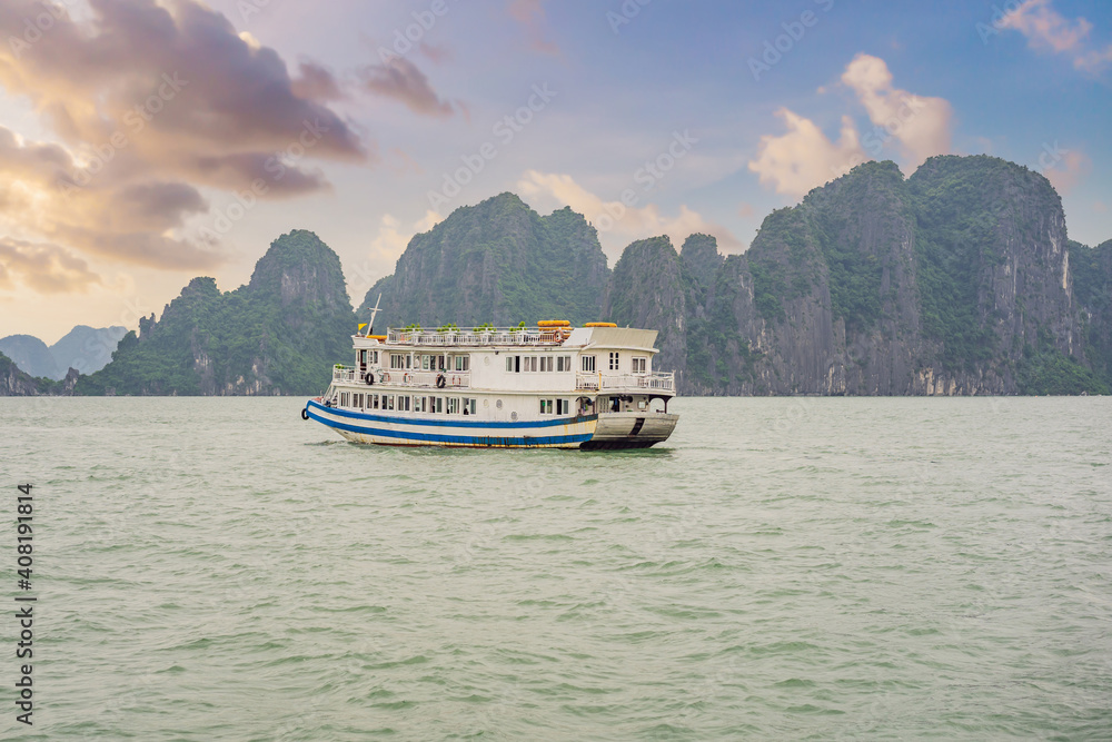 Cruise ships and islands in Halong Bay, Vietnam