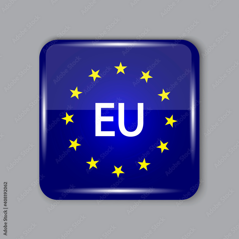 Euro union square button on gray background. The emblem of the European Union. EU symbol. Euro union square button on gray background. The emblem of the European Union. EU symbol.