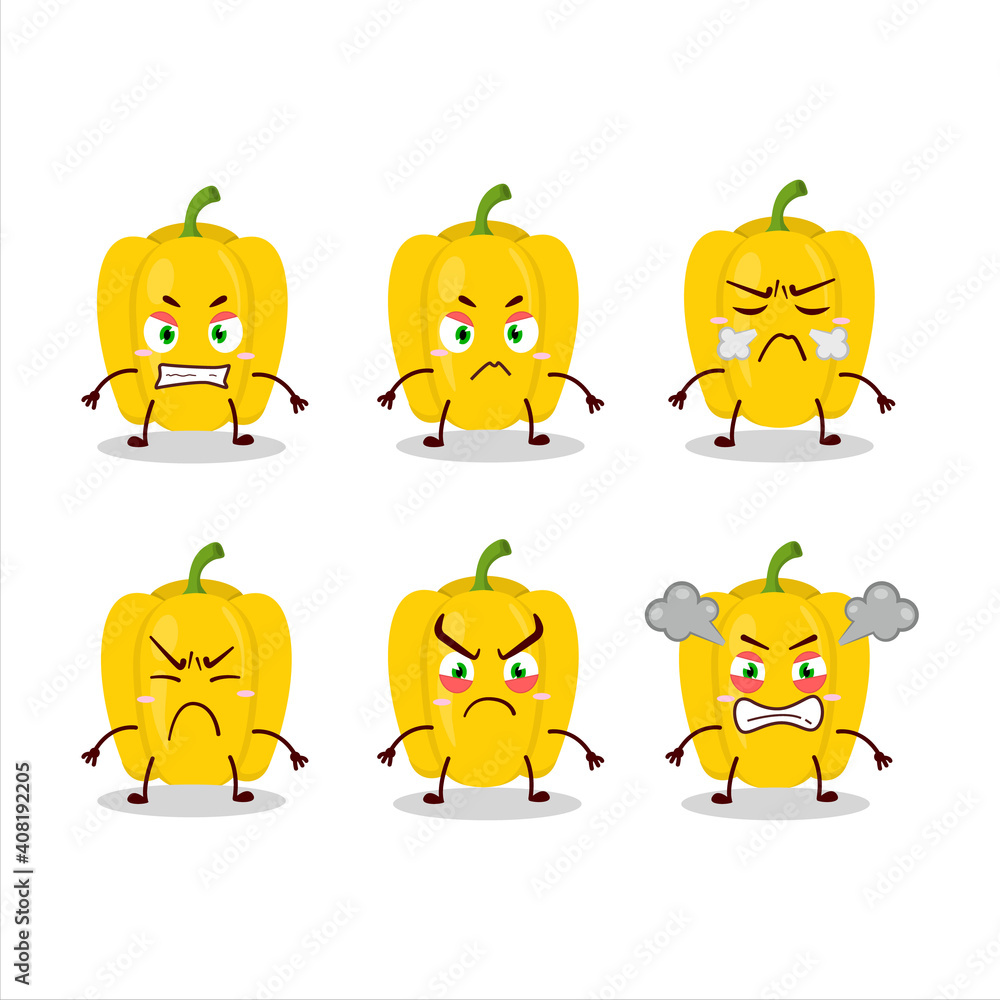 Yellow pepper cartoon character with various angry expressions Yellow pepper cartoon character with various angry expressions