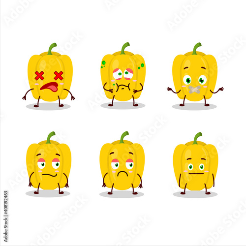 Yellow pepper cartoon character with nope expression