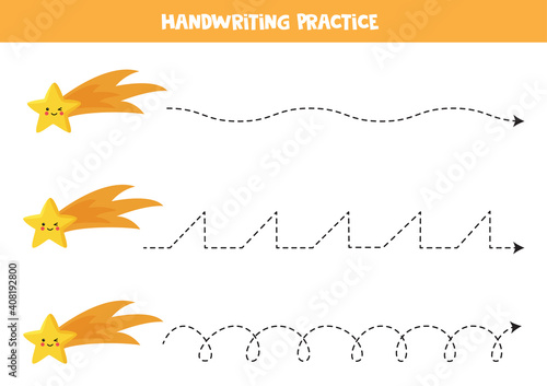 Trace the lines with cartoon falling star.