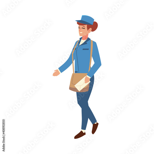 female post office worker with bag and envelope