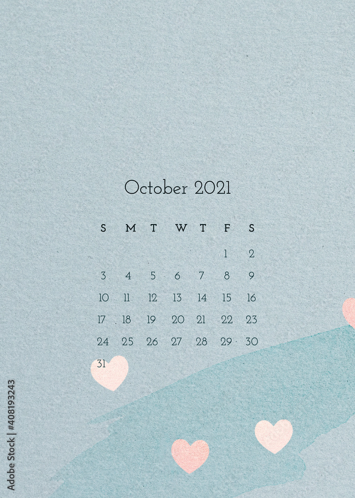 October 2021 calendar editable template vector with watercolor paper ...