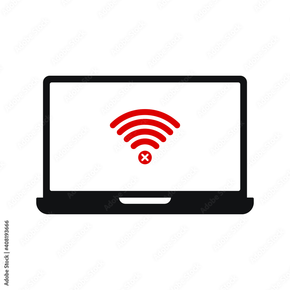Laptop with wifi icon isolated. no wifi signal sign. Notebook screen template. Vector illustration Laptop with wifi icon isolated. no wifi signal sign. Notebook screen template. Vector illustration