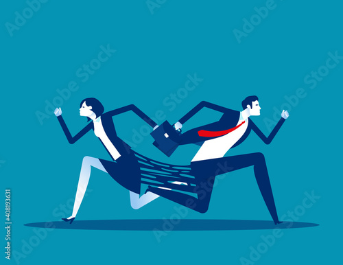 Business person try to separate. Opposite different running direction