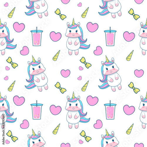 cute unicorn seamless pattern. vector illustration.