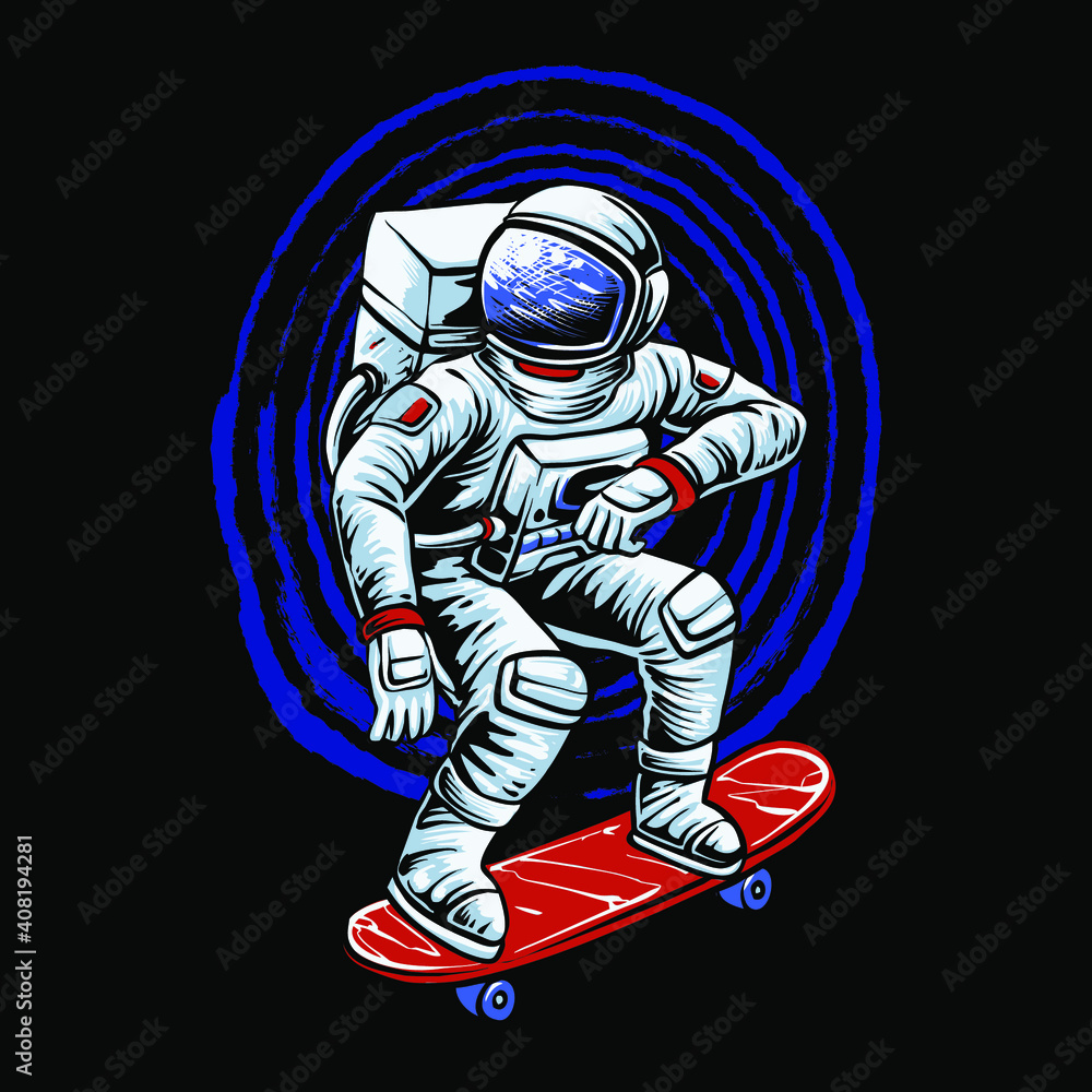 Skateboarding Astronaut Ride Vector Illustration