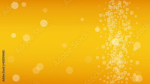 Beer background. Craft lager splash. Oktoberfest foam. Pale pint of ale with realistic white bubbles. Cool liquid drink for pub flyer layout. Golden jug with beer background.