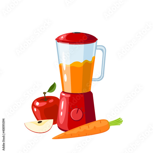Making fresh smoothie in electric blender, preparation healthy organic food. Vector illustration flat cartoon icon isolated on white background.