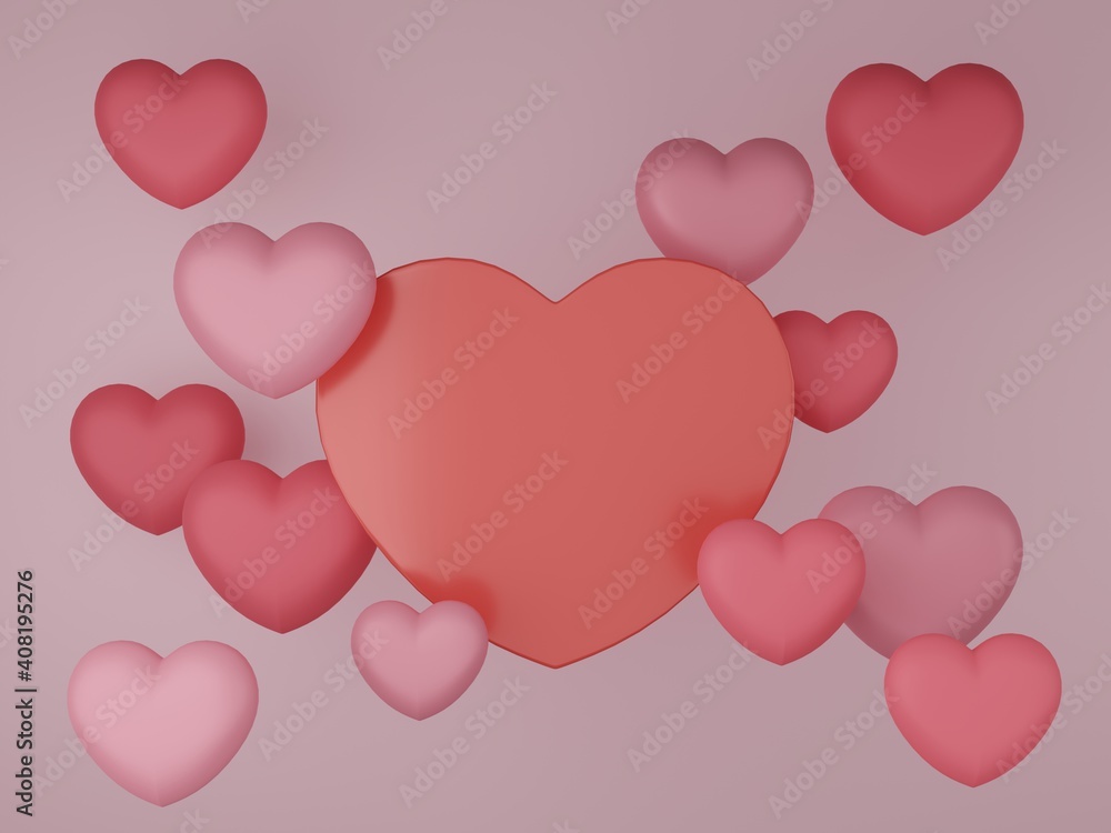 3D render of Valentine's day with heart on sweet background.