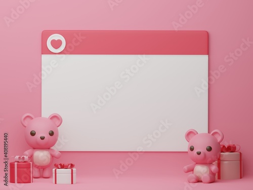 3D render product background with blank frame. Valentine banner.