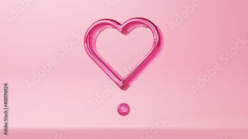 Transparent Glass Love Heart Symbol with Hole and Dot on Soft Pink background