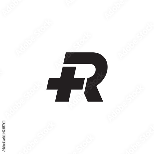 Abstract Initial Letter R and Plus Linked Logo. with black color isolated on white Background. Usable for Business and Branding Logos. Flat Vector Logo Design Template Element.