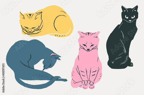 Vintage cat animal vector hand drawn illustration collection