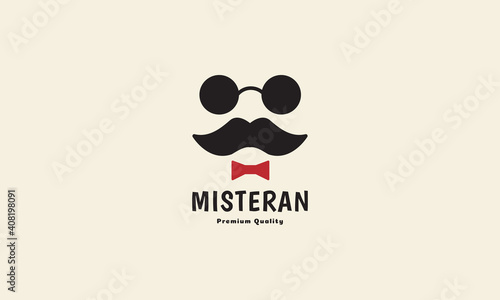 vintage head man with mustache sunglasses and tie logo symbol icon vector graphic design