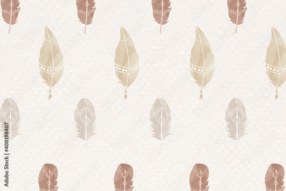 Watercolor feather vector seamless pattern Bohemian style