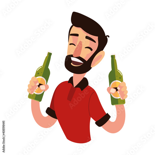 bearded man character with bottles cheers drink alcohol