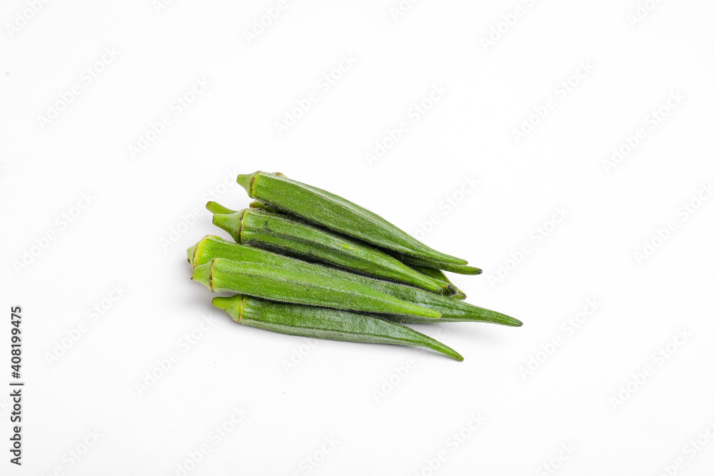 Fresh young okra isolated on white background Fresh young okra isolated on white background