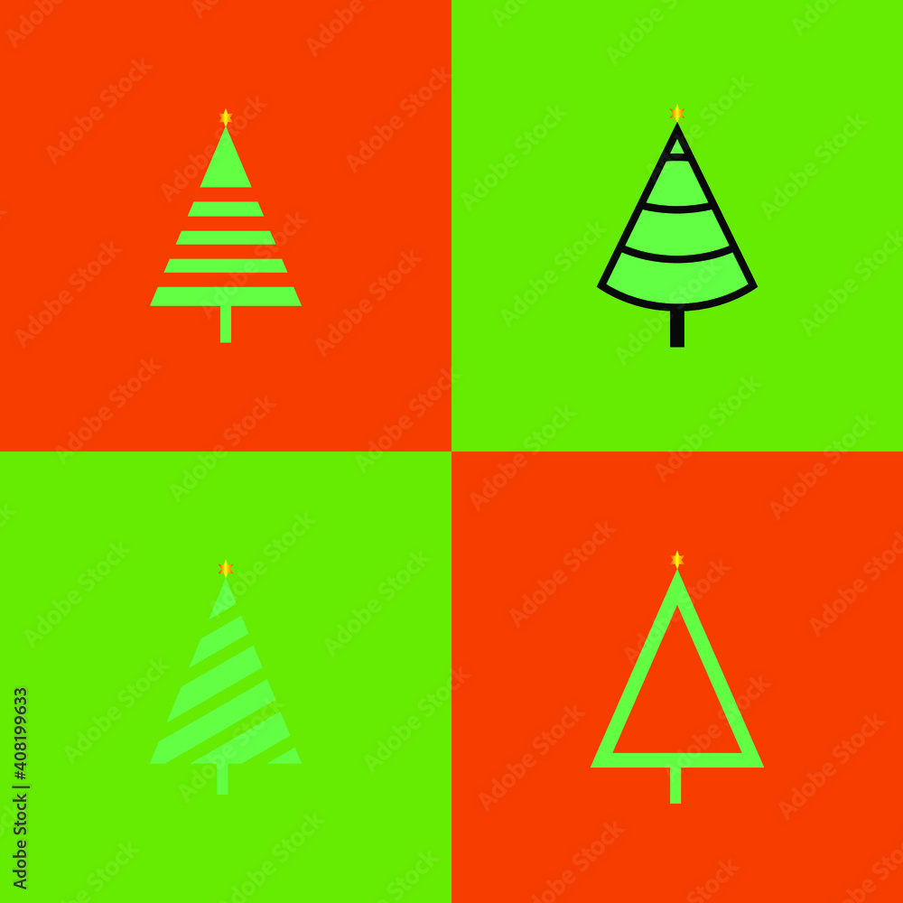 Four different Christmas trees on orange and dark green background. Four different Christmas trees on orange and dark green background.
