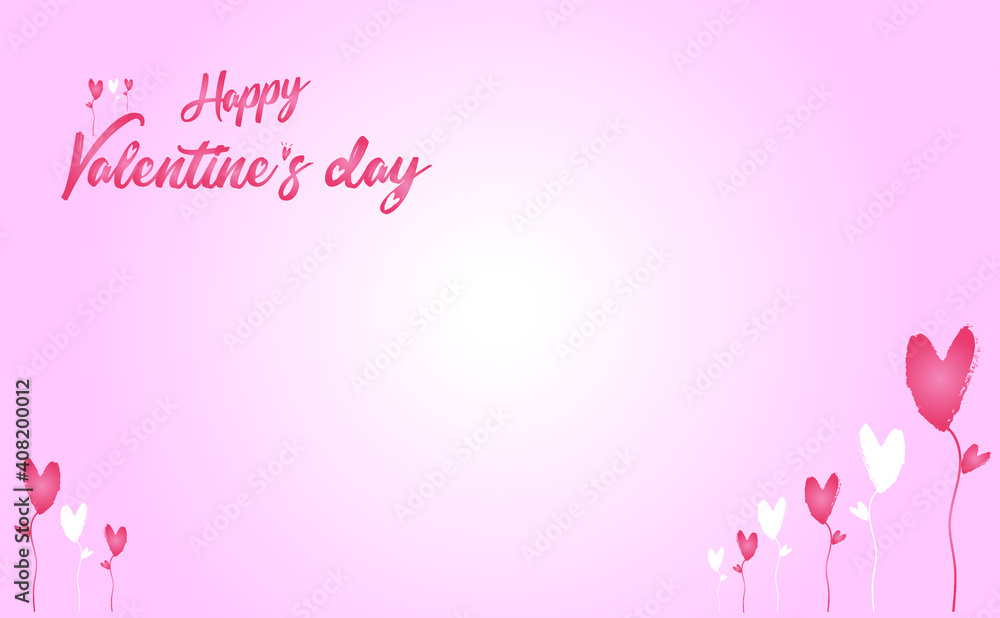 Happy Valentine's Day message with red-white heart tree on a pink background.