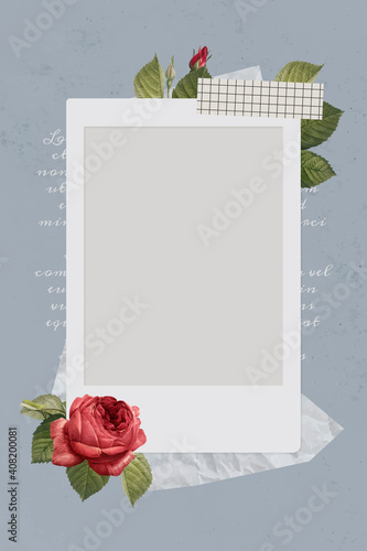 Blank collage photo frame template on gray background vector