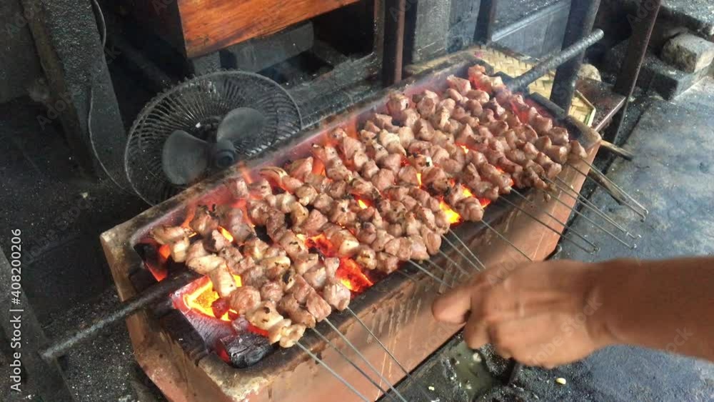 Satay Klatak making process. Sate klathak is a unique goat satay or ...